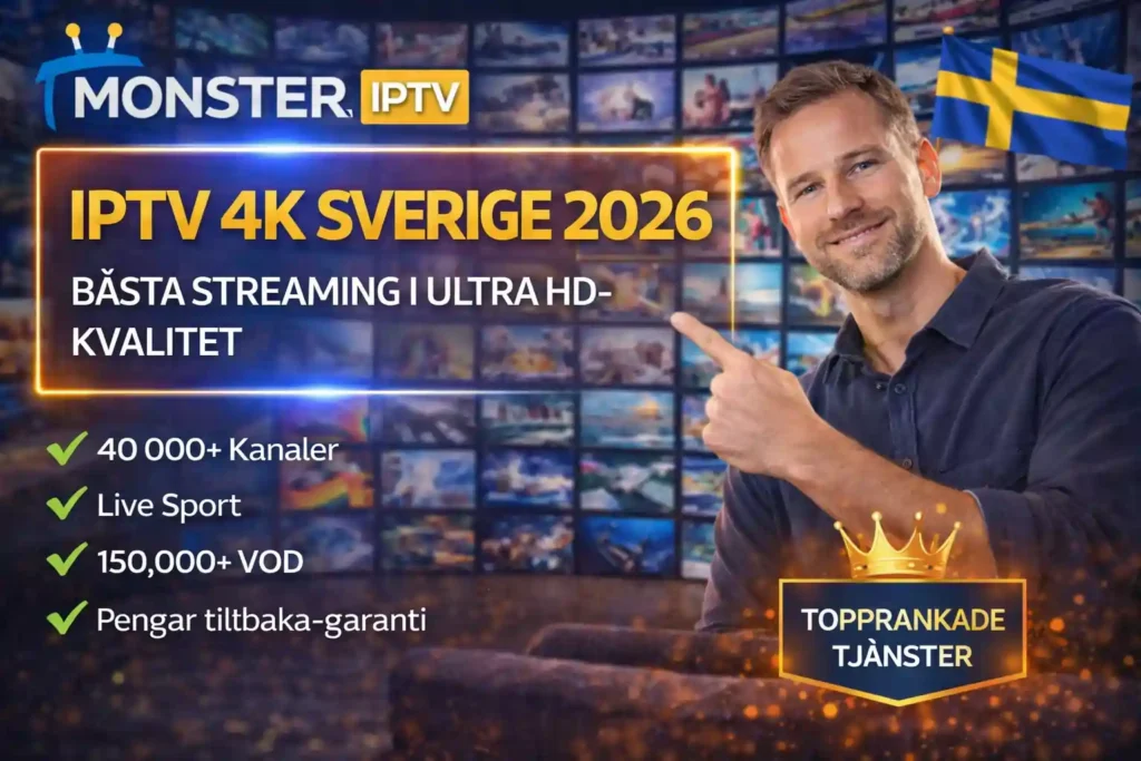 IPTV 4K Sverige 2026 med Monster IPTV streaming tjänst i kristallklar Ultra HD-kvalitet för svenska tittare