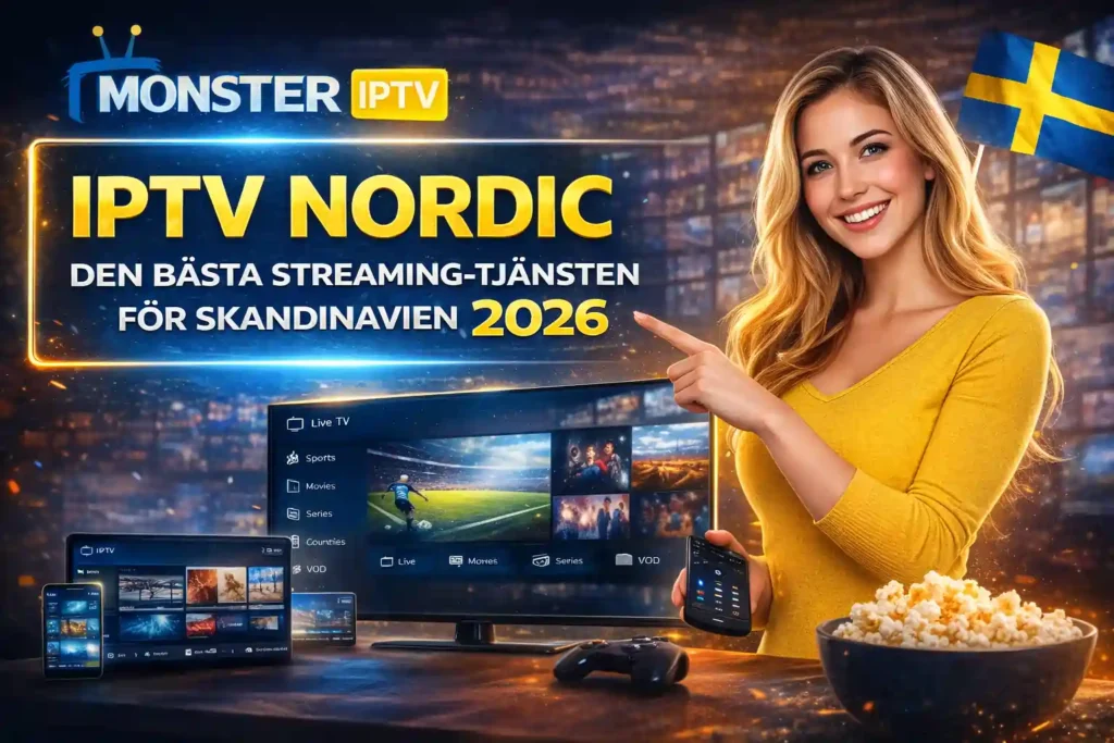 IPTV Nordic streaming tjänst från Monster IPTV med 28 000 kanaler i HD och 4K för Skandinavien