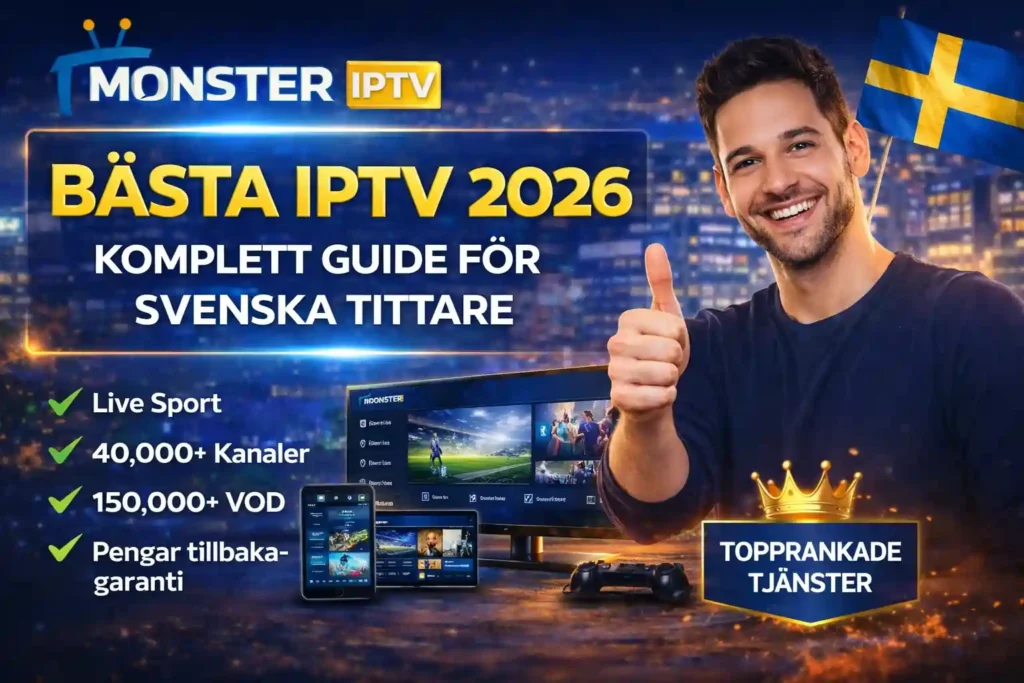 Bästa IPTV Sverige 2026 med Monster IPTV streaming tjänst för svenska tittare i HD och 4K
