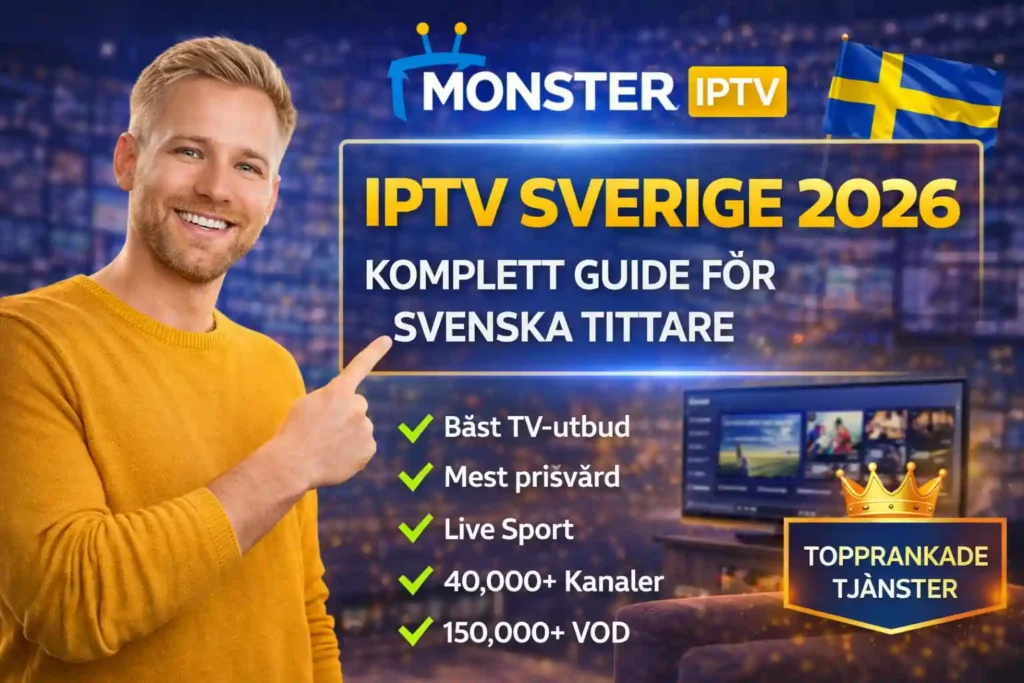 IPTV Sverige 2026 med Monster IPTV streaming tjänst för svenska tittare med 28 000 kanaler i HD och 4K